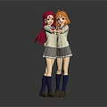 Game and Movie Anime Characters With Red Orange Hair In School Uniform Holding Hands
