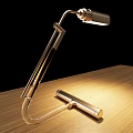 Modern Metal Desk Lamp With Flexible Arm On Wooden Table Warm Light Illumination