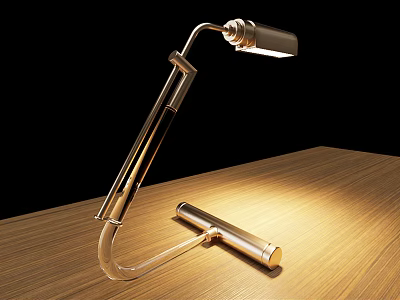 Modern Metal Desk Lamp With Flexible Arm On Wooden Table Warm Light Illumination 3d model
