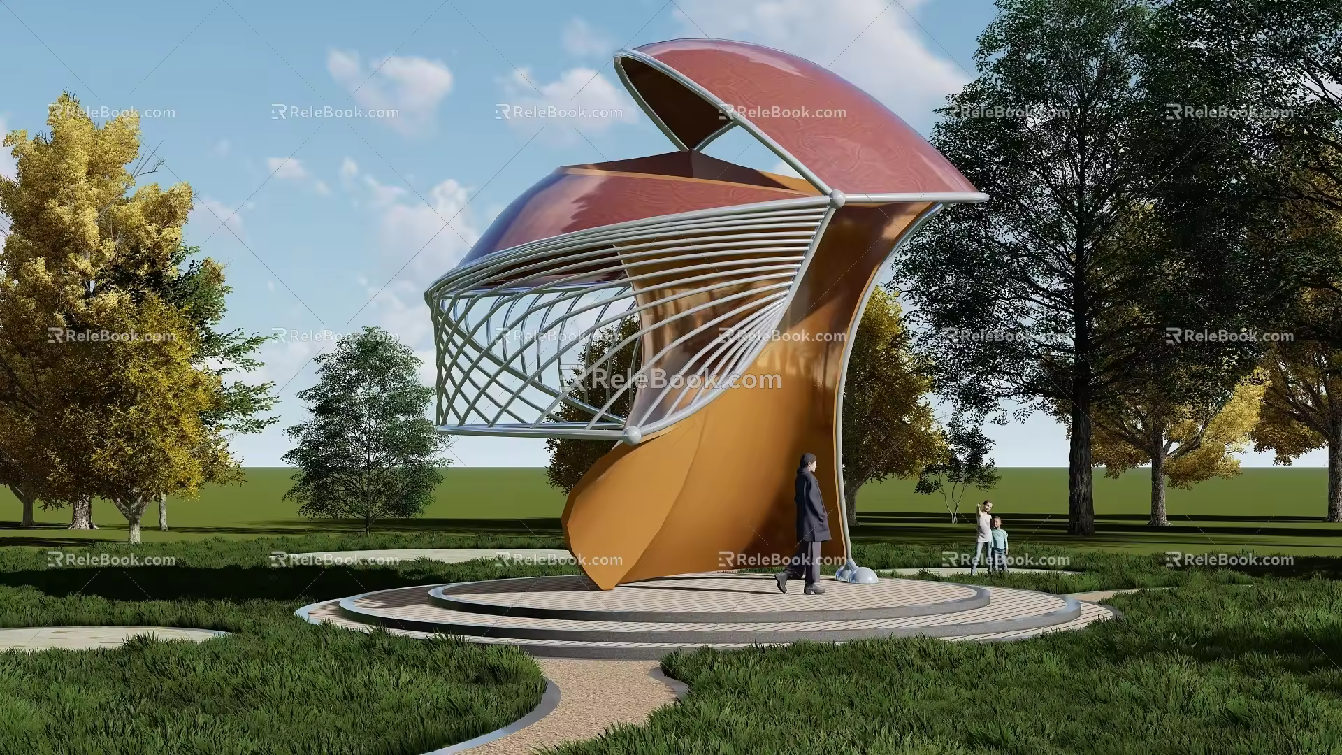 Landscape Pavilion Landscape Sketch Corridor Frame Pocket Park Shaped Curve 3d model