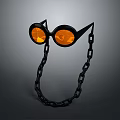 Stylish Daily Living Essential Goggles With Black Frame Orange Lenses And Chain Accessory
