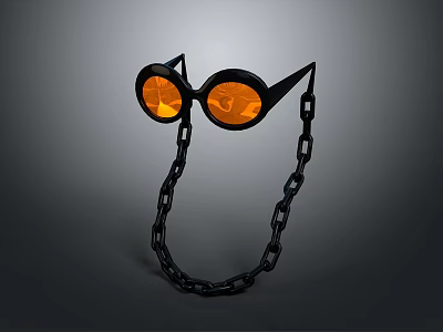 Stylish Daily Living Essential Goggles With Black Frame Orange Lenses And Chain Accessory 3d model