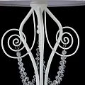 Elegant Table Lamp With Pink Lace Trimmed Lampshade And White Iron Spiral Base