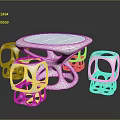 Silver Metallic Furniture Geometric Design Round Table Cube Stools With Hollow Out Sleek Surface