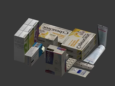 Medical Devices Collection Featuring Medicine Boxes Tablets Ointment Tubes And Packaging 3d model