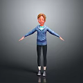 3D Character Model In Blue Hoodie Black Leggings With Arms Outstretched Against Grey Gradient Background
