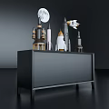 Various Rocket Models And Moon Decoration On Modern Black Cabinet