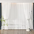 Elegant White Lightweight Curtains with Green Plant and Floor Lamp in Room with Dark Walls and Wooden Floor