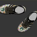 High Top Casual Sneakers With Colorful Graffiti Design Black Stripes And White Sole