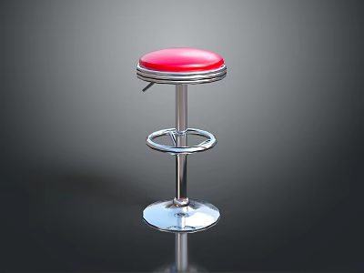 Modern Bar Stool With Red Padded Seat And Silver Metal Frame 3d model