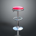 Modern Bar Stool With Red Padded Seat And Silver Metal Frame 3d model