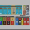 Public Waste Sorting Recycling Bins With Colorful Containers And Classification Signs 3d model