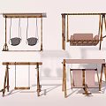 Modern Wooden Frame Swing Chairs with Woven and Cushioned Seats and Pink Accents
