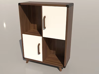 Modern Wooden Cabinet Design With White Doors And Open Compartments 3d model