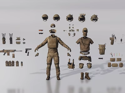 Military Soldier Character With Tactical Gear Helmet Vest Weapons And Accessories 3d model