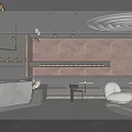 Modern Elegant Beauty Hair Salon Interior With Brown Decorative Column White Counter And Lighting