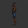 Muscular Game Movie Character Standing Pose With Short Hair Blue Shorts Gloves And Barefoot