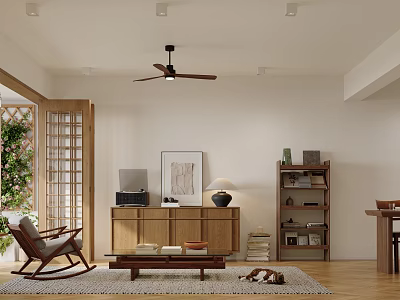 Cozy Natural Wood Style Living And Dining Room Interior With Comfortable Furniture And Relaxing Atmosphere 3d model