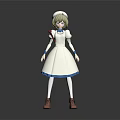 3D Nurse Character In White Dress With Blue Trim And Nurse Cap Holding Red Object