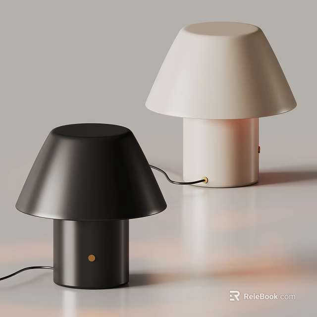 Modern Minimalist Table Lamp With Mushroom Shade Cylinder Base Two Colors Black Beige 3d model 