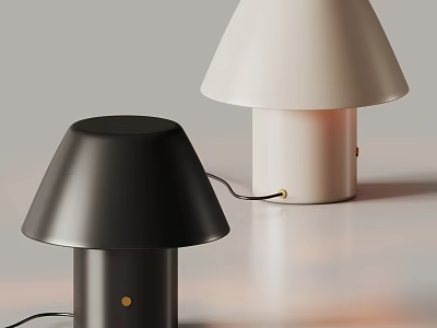 Modern Minimalist Table Lamp With Mushroom Shade Cylinder Base Two Colors Black Beige 3d model