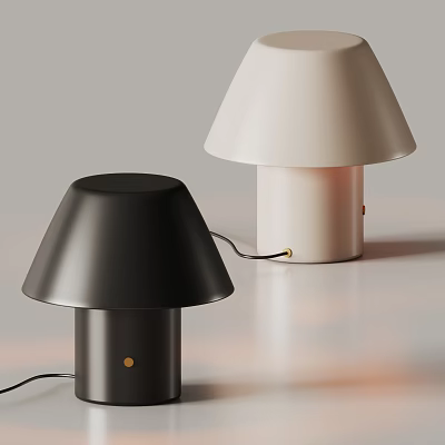 Modern Minimalist Table Lamp With Mushroom Shade Cylinder Base Two Colors Black Beige 3d model