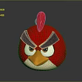 Red Bird Doll With Angry Expression Black Eyebrows And Orange Beak White Face 3d model