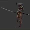 Mechanical Samurai Robot Warrior Character With Traditional Armor And Extended Arms