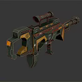 Green Futuristic Sniper Rifle With Scope Yellow Orange Details And Modern Design