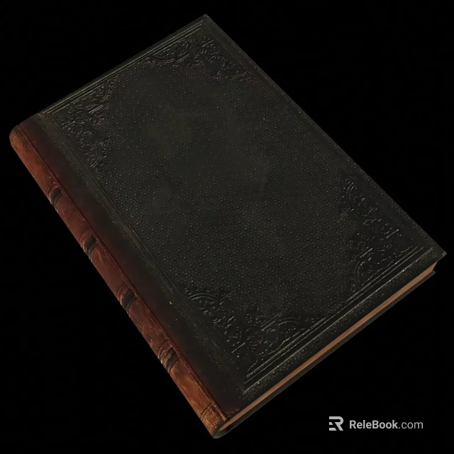 Vintage Leather Bound Book With Black Cover And Ornate Brown Spine Design 3d model 