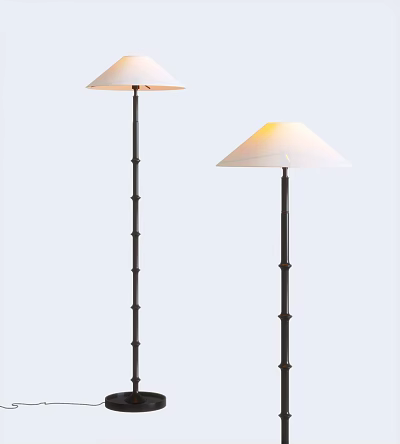 Two Modern Floor Lamps With Black Metal Poles And White Conical Shades 3d model