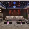 Modern KTV Interior With Starry Ceiling Plush Sofas Decorative Wall And Colorful Lighting 3d model