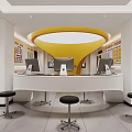 Efficient Household Registration Service Area With Yellow Walls Counter Stools And National Flags