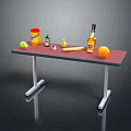 Red Tabletop Display With Canister Bottle Pear Orange Bread And Tennis Ball