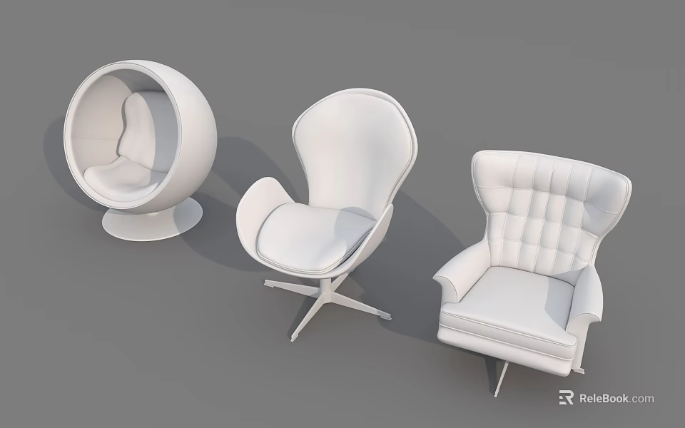 Modern White Single Sofa With Round Base Curved Back And Tufted Design 3d model 