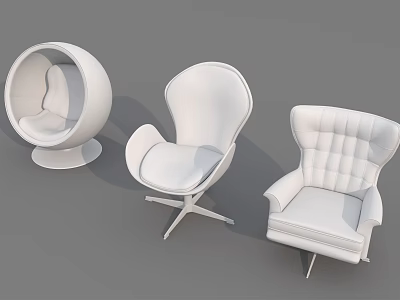 Modern White Single Sofa With Round Base Curved Back And Tufted Design 3d model