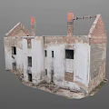 Abandoned Ruined Building With White Walls Red Chimneys And Broken Windows