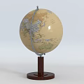 Vintage Globe With Wooden Base And Metal Stand Featuring Detailed World Map