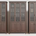 Dark Wood Bookcase With Glass Doors Books And Decor On Casters