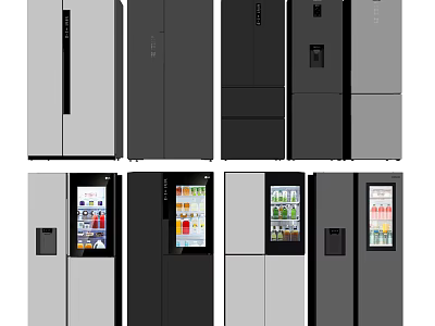 Modern Black Silver Refrigerators and Freezers with Multi Door and Display Screens 3d model