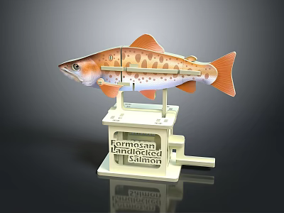 Detailed Articulated Salmon Model With Rainbow Trout Design On Display Base 3d model