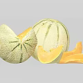 Fresh Ripe Cantaloupe With Striped Skin And Juicy Yellow Flesh Sliced