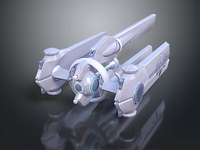 Sci Fi Mechanical Device 3D Model Featuring Silver White Body And Blue Glowing Elements 3d model
