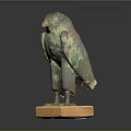 Ancient Bronze Eagle Statue with Green Patina on Square Wooden Base