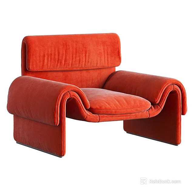 Modern Orange Velvet Single Sofa With Curved Armrests And Comfortable Backrest 3d model 