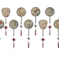 Traditional Chinese Circular Hanging Ornaments With Floral Bird Patterns And Tassels