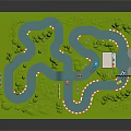 Cartoon Racing Track Scene With Green Grass Curved Roads And Toy Cars