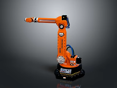 Orange Industrial Robotic Arm With Mechanical Joints Blue Cables And Stable Base 3d model