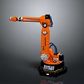 Orange Industrial Robotic Arm With Mechanical Joints Blue Cables And Stable Base
