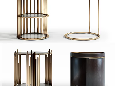 Modern Side Tables with Gold Metal Frames Glass Tops and Dark Wooden Design 3d model